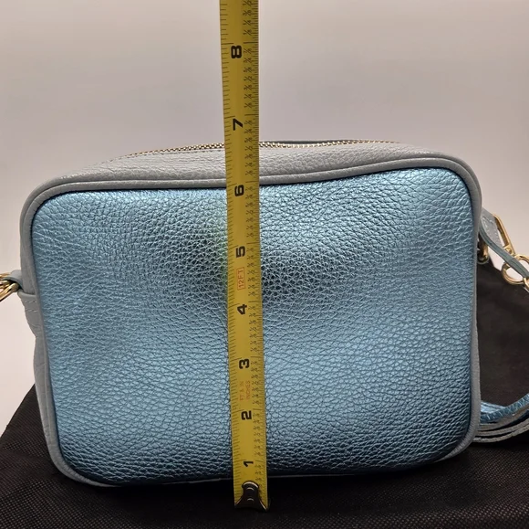 Elie Beaumont London Crossbody Handbag Purse Light Blue Pebbled Leather Metallic - Picture 9 of 10